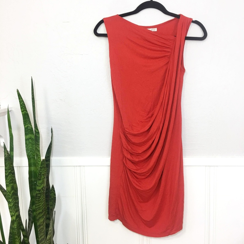 Max Studio Orange Ruched Body Con Sleeveless Dress